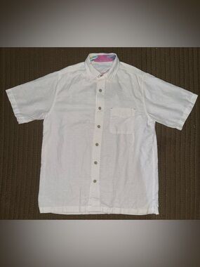 Caribbean Linen Blend White Casual Button Down Shirt